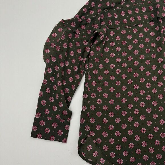Banana Republic Green Pink Geometric Blouse Ruffles Long Sleeve Sz LP L Petite - Picture 6 of 10